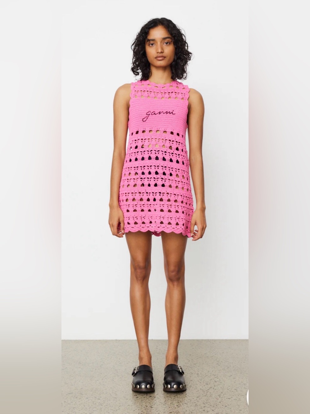 Ganni Crochet Cover Up Tunic in Shocking Pink S - Picture 1 of 15